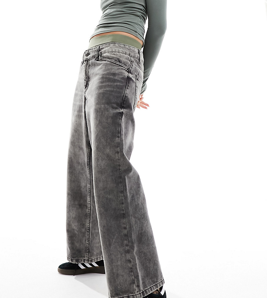 low rise baggy jeans in charcoal wash-Gray