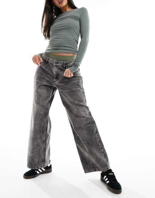 Reclaimed Vintage low rise baggy jeans in charcoal wash | ASOS