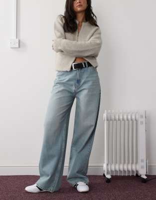 low rise baggy jeans in light blue wash