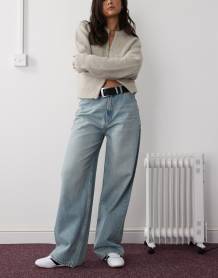 Noisy May high neck full zip up cardigan in cream