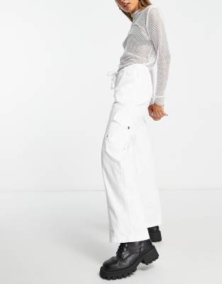 COLLUSION low rise cargo pants in white