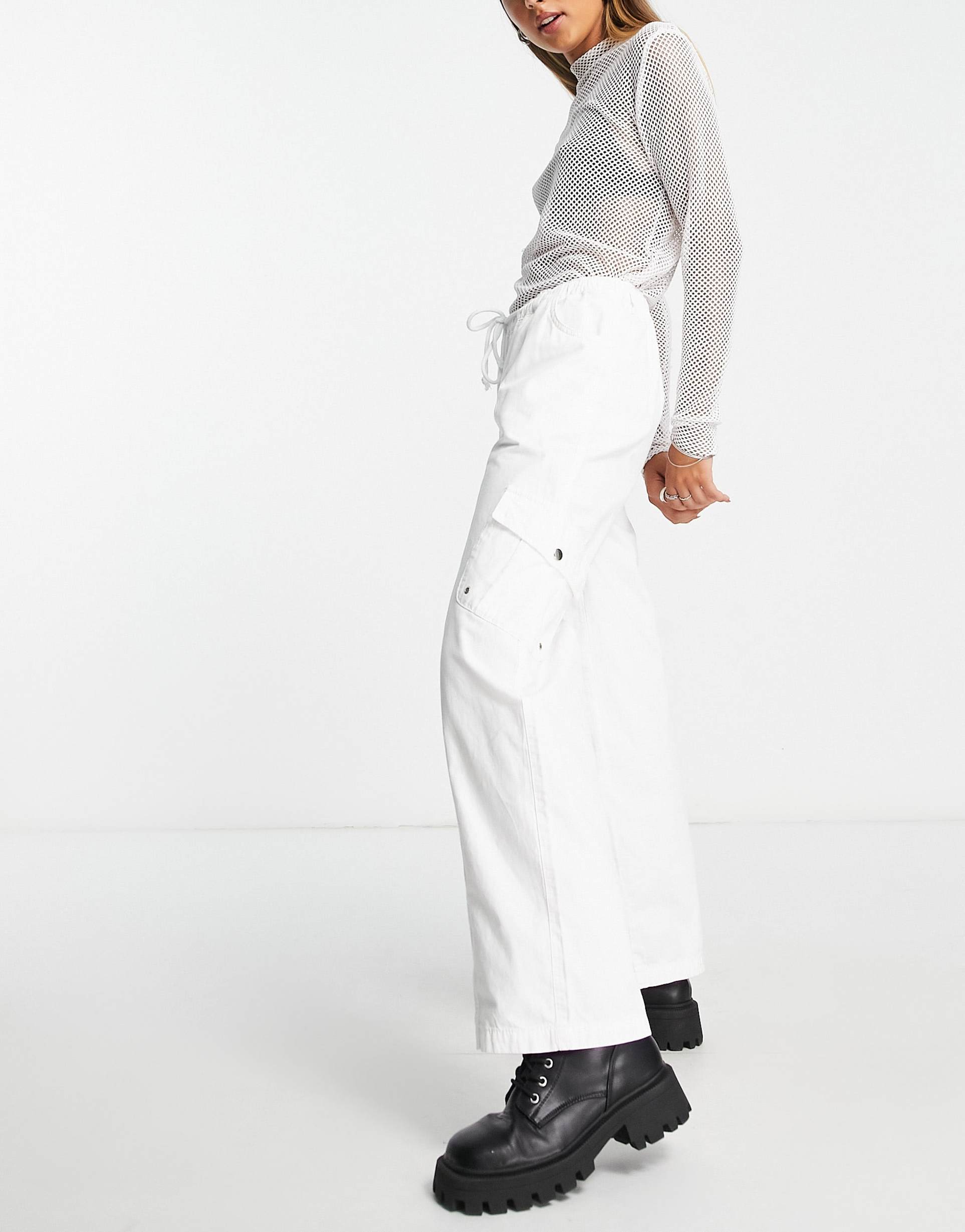 Reclaimed Vintage low rise cargo trouser in white view 2
