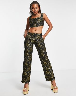 Reclaimed Vintage low rise straight trousers in dark floral co-ord