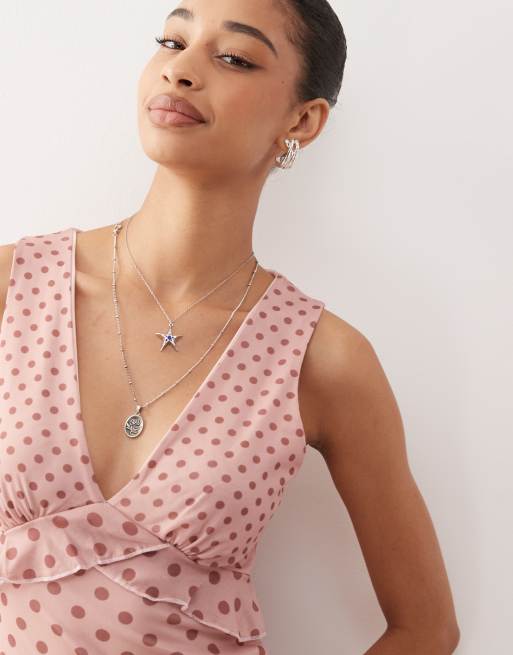 Reclaimed Vintage - Luchtige mini jurk met ruches in gemengde roze stippenprint, 2 van 4
