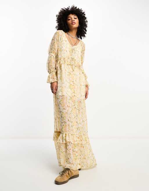 Reclaimed Vintage Luftiges langarmliges Kleid mit schonem Blumenmuster ASOS