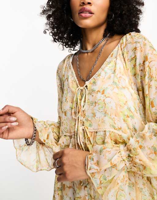 Reclaimed Vintage – Luftiges, langärmliges Kleid mit schönem Blumenmuster, 2 von 4