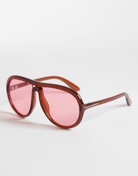 Reclaimed Vintage - Lunettes de soleil aviateur oversize à verres roses - Marron - view 1