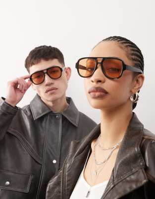 Reclaimed Vintage - Lunettes de soleil aviateur unisexes - Noir