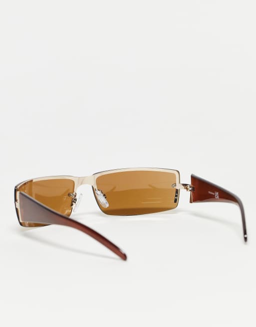 Reclaimed Vintage - Lunettes de soleil masque unisexes style années 2000 - Marron, 2 de 4
