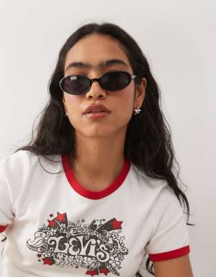 Reclaimed Vintage - Lunettes de soleil ovales style années 90 - Noir