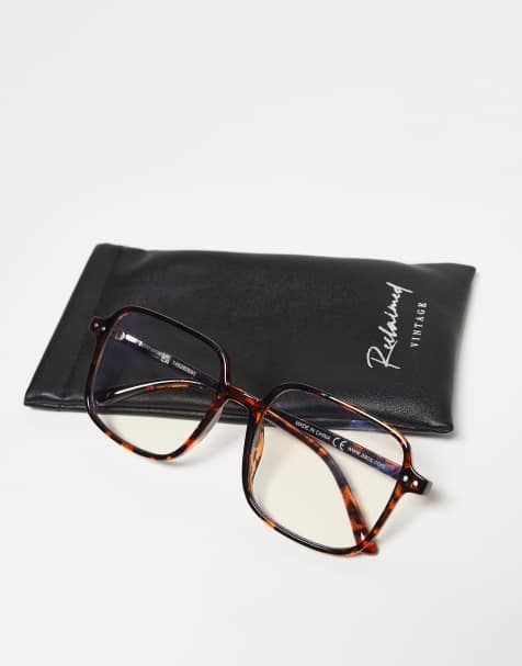 Reclaimed Vintage - Lunettes unisexes oversize anti-lumière bleue style années 70 - Marron écaille de tortue - view 1
