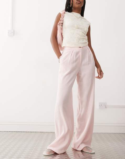 Reclaimed Vintage wide leg relaxed linen blend trouser in pink