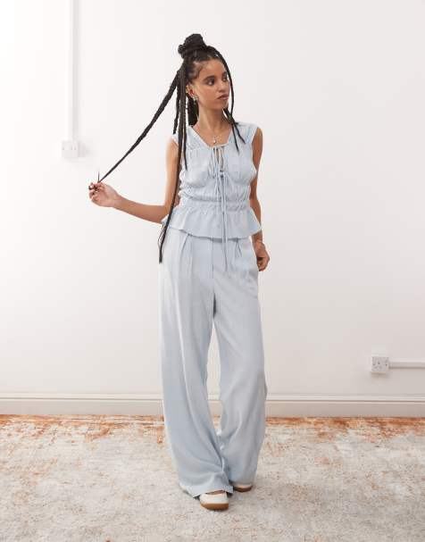 Reclaimed Vintage - Lyseblåt sæt i hørblanding - view 1