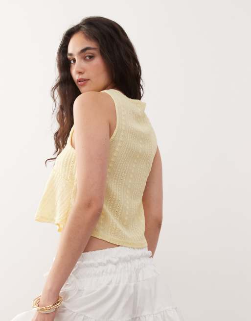 Reclaimed Vintage - Lysegul boho-top med bindebånd foran i broderie anglaise, 3 af 4