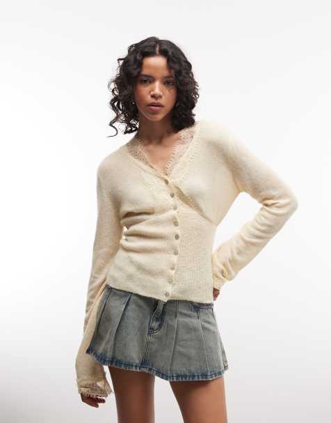 Reclaimed Vintage - Lysegul cardigan med blondedetaljer - view 1