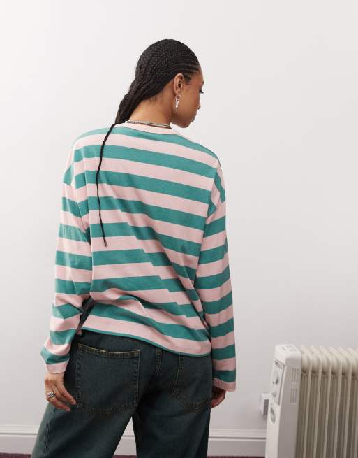 Reclaimed Vintage Maglietta a maniche lunghe stile skater oversize con stampa a righe ASOS