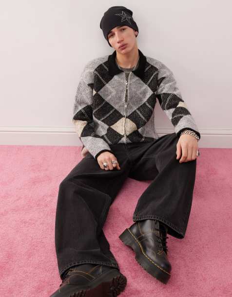 Reclaimed Vintage - Maglione lavorato a rombi con colletto e zip - view 1