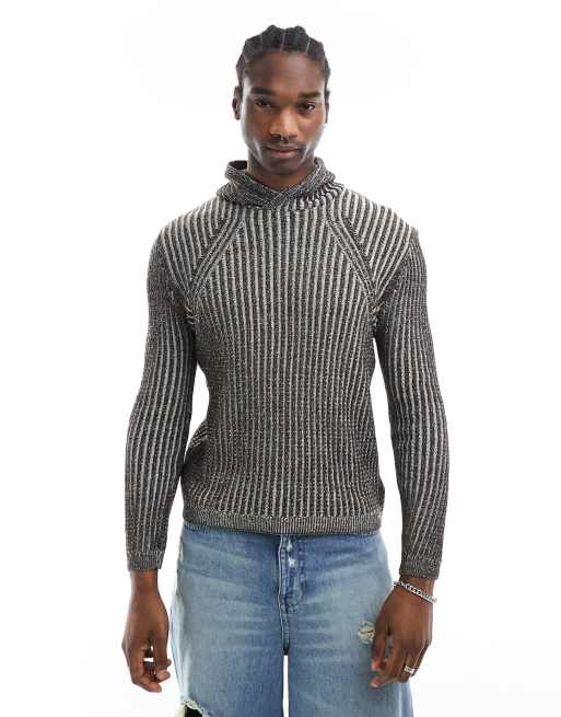 Reclaimed Vintage - Maglione marrone a coste unisex a pieghe con cappuccio