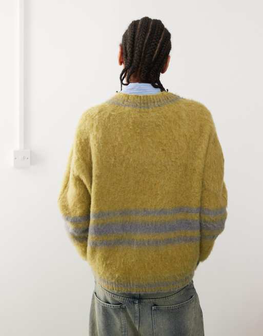 Reclaimed Vintage - Maglione stile college grigio e verde con scollo a V , 4 di 4