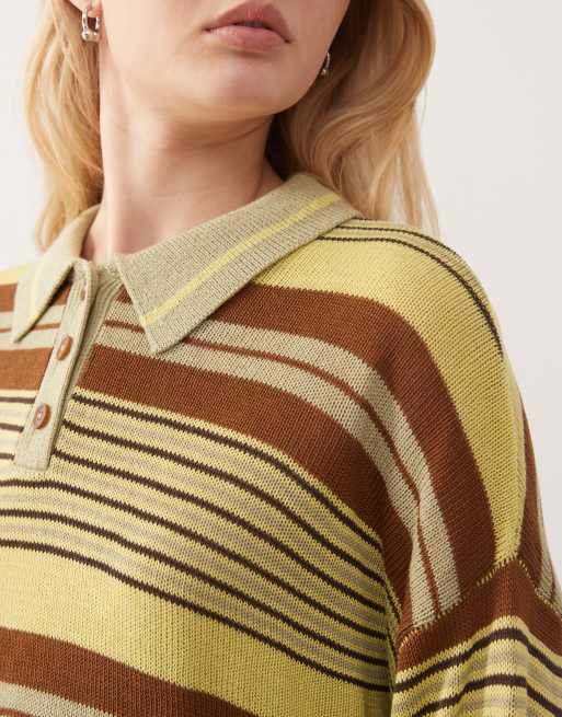 Reclaimed Vintage - Maglione stile polo oversize verde e marrone a righe, 2 di 4