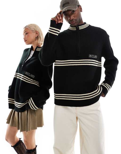 Reclaimed Vintage - Maglione unisex in maglia a righe con zip