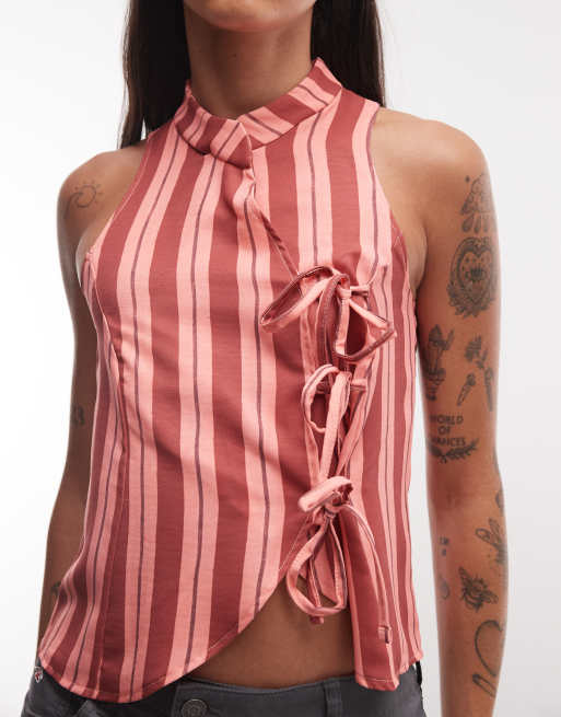 Reclaimed Vintage mandarin collar blouse in stripe, 3 of 4