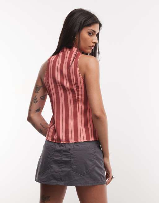 Reclaimed Vintage mandarin collar blouse in stripe, 4 of 4