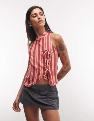 Reclaimed Vintage Mandarin Collar Blouse In Multi