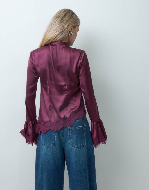 Reclaimed Vintage Mandarin collar satin blouse with Asym hem, 4 of 4