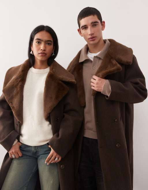 Manteau Polaire Pour Femme - Long - Grandes Tailles - Manteau De Transition Avec Col En Fourrure Synthétique - Col En V - Veste En Peluche - Patchwork - Veste D'hiver En