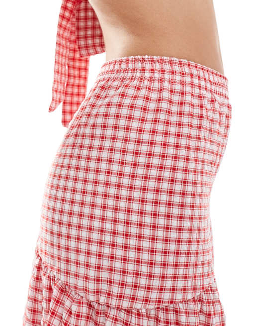 Reclaimed Vintage maxi asymmetric tiered skirt in red