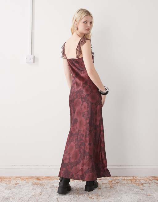 fitted lace wedding dress Red Floral Ricrac Midi Dress - All Dresses