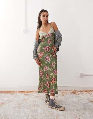 knee length dresses for ladies Baltic Born Womens Audrey Deep V Maxi Dress | Green Floral main image 0