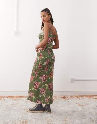 Reclaimed Vintage Maxi Cami Dress in Dark Green Floral print-Multi Reclaimed Vintage maxi cami dress in dark green floral print | ASOS