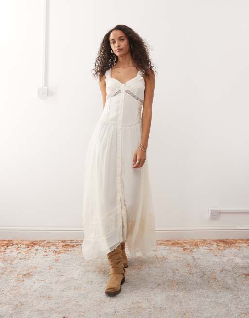 Reclaimed Vintage maxi cami dress with drop waist in ivory