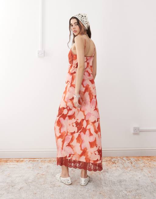 floral print contrast lace cami dress MO&Co. Women's Floral Print Maxi Cami Dress Floral Size XS