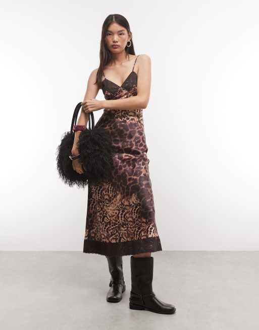 Reclaimed Vintage Maxi-Cami-Slipkleid mit Spitzenbesatz im Animal-Print, 1 von 4