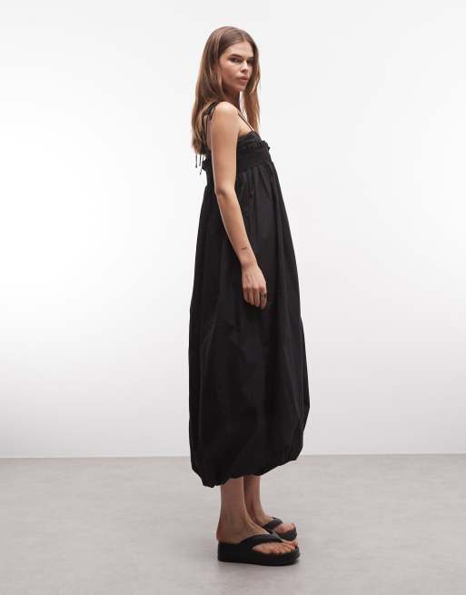 Reclaimed Vintage maxi cami smock dress with bubble hem and bows in black