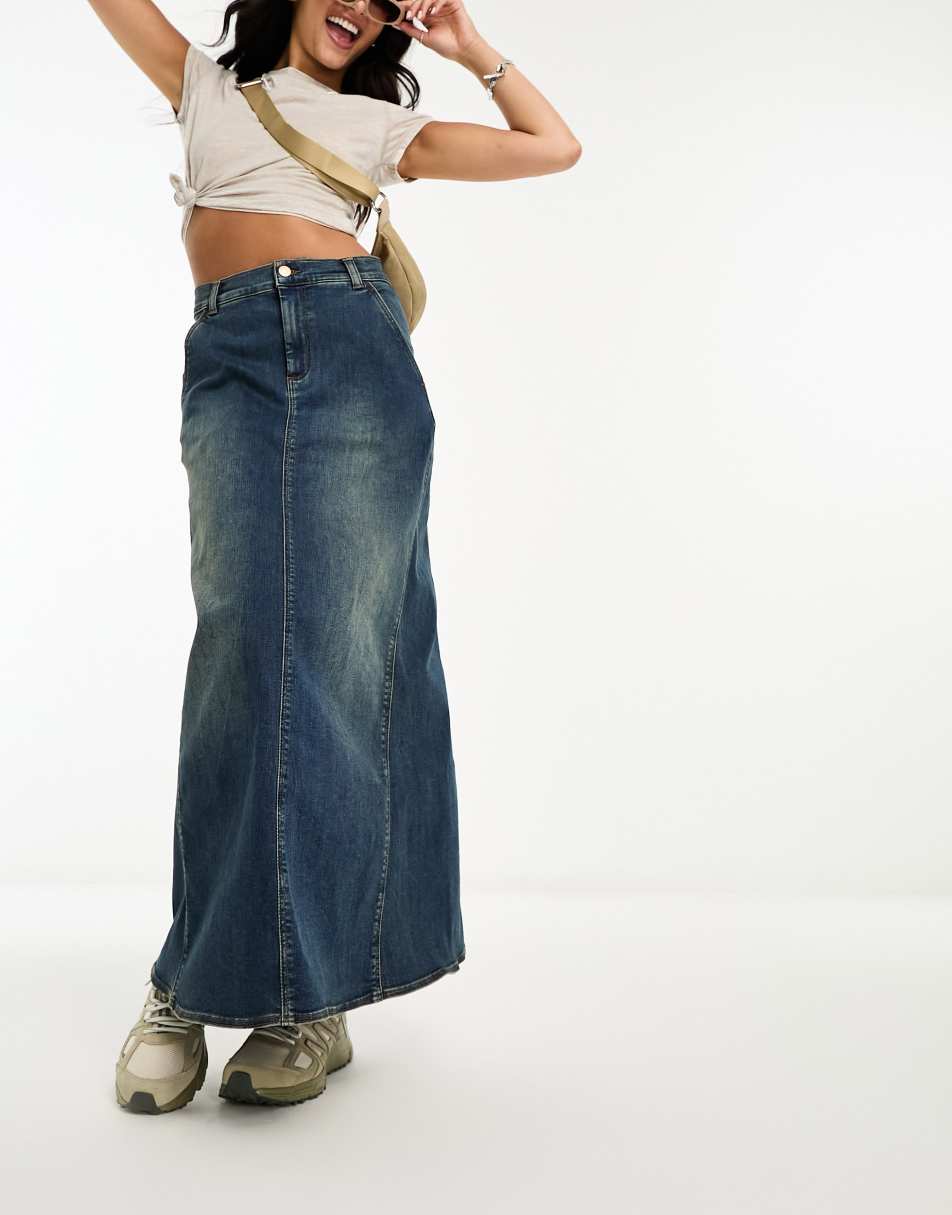 Reclaimed Vintage maxi denim skirt in blue