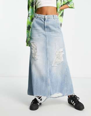 スカート denim maxi twist snail design skirt euro Evianna Denim Maxi Skirt In Washed Indigo | Bardot