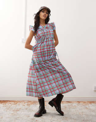 Reclaimed Vintage Reclaimed Vintage maxi dress with asymetric ruching and collar-Multi