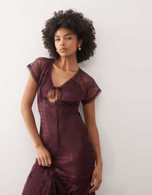 Reclaimed Vintage Maxi Dress With Lace Flutter Sleeves In Purple