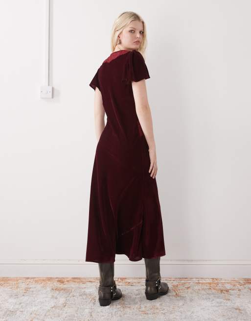 angelique velvet maxi dress dark burgundy Velvet open back maxi dress – Ancosti main image 0