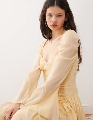 Shop Reclaimed Vintage Maxi Dress With Long Sleeves And Ruffles In White