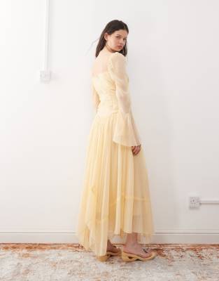 Reclaimed Vintage maxi dress with long sleeves and ruffles in butter yellow  | ASOS