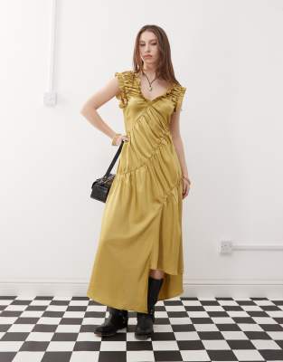 Reclaimed Vintage Maxi Dress With Ruched Detailing In Green
