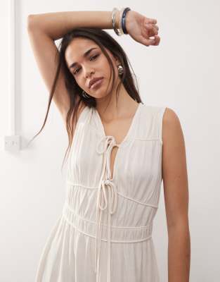Reclaimed Vintage Maxi Dress With Ruching And Ties