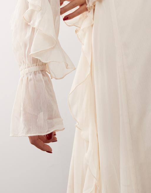 Reclaimed Vintage maxi dress with ruffles in cream, 3 of 4