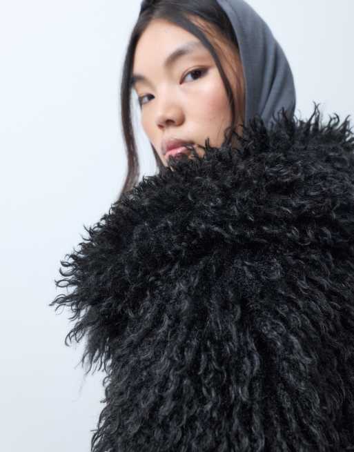 Reclaimed Vintage Maxi-Faux-Fur-Jacke im mongolischen Stil in Schwarz, 5 von 5