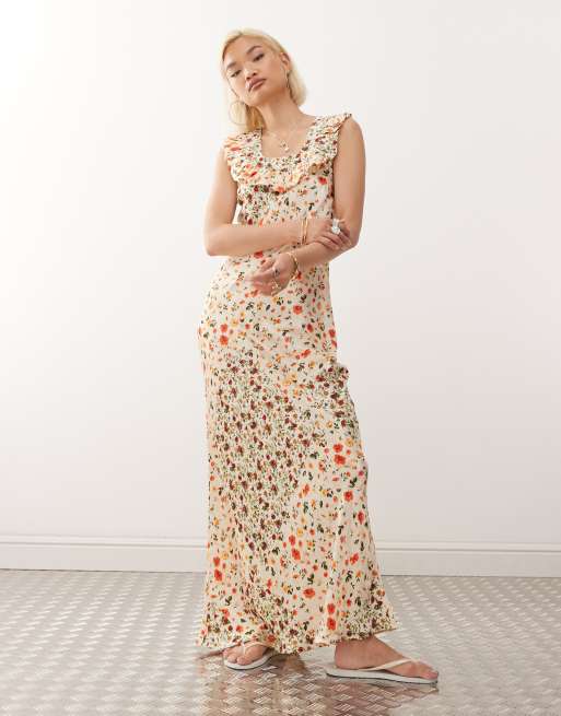 Reclaimed Vintage – Maxi-Freizeitkleid mit Blumenmuster und Rüschen am Ausschnitt, 2 von 4